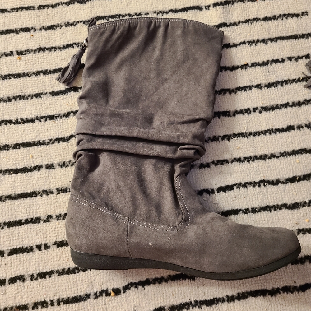 Grey slouchy calf high boots